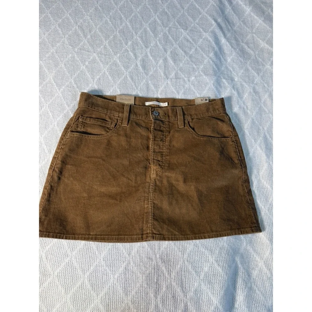 Levi's Icon Skirt Corduroy Brown A Line Button Fly Mini Juniors Size 26
